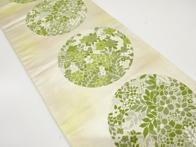 JAPANESE KIMONO / ANTIQUE FUKURO OBI / SILK / WOVEN ROUNDEL WITH FLOWER